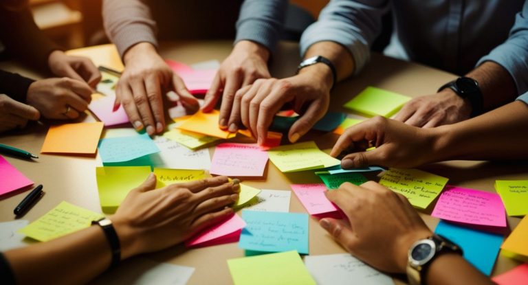 séance de brainstorming avec post-it colorés pour surmonter les bloquages créatifs